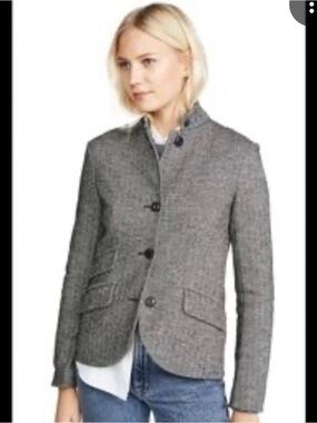 Rag & Bone Grey Slade Blazer Jacket Tailored Stand Collar Wool Blend Size 14